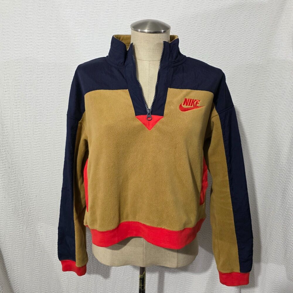Nike Women Colorblock 1/4 Zip Crop Fleece Pullover Sweatshirt M